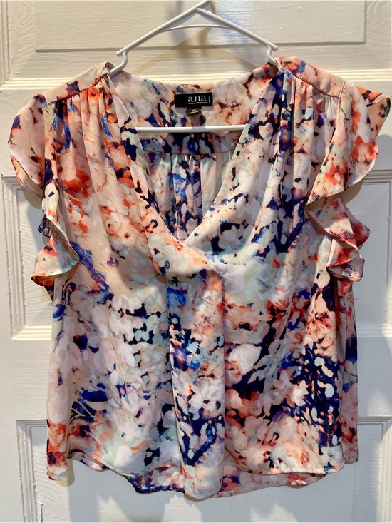 a.n.a Tops - Floral Watercolor Ruffle Sleeve Blouse - Multicolor, Size Medium Petite